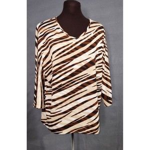 Chico’s Red Black Animal Print Tiger Stripe Tunic Length‎ Top Size 2 (L) Womens